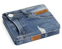 Jeans-Blechbox Nähfaden DENIM, 12 Jeansgarne mit Jeansnadeln & Labels, Gütermann