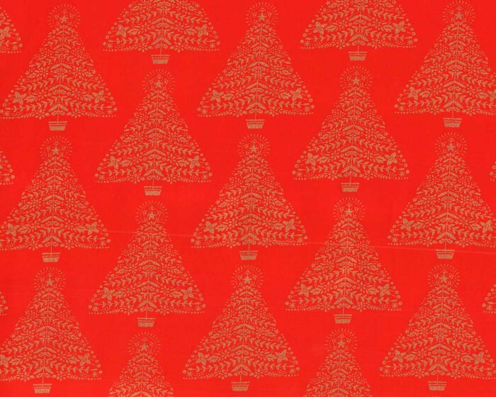 Metallic-Patchworkstoff HOLIDAY SPARKLE, Weihnachtsbaum, rot-gold, Benartex