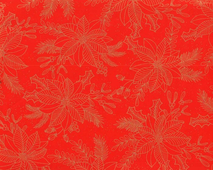 Metallic-Patchworkstoff HOLIDAY SPARKLE, Weihnachtstern, rot-gold, Benartex