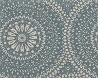 50cm Reststück Dekostoff ARABIK, Musterkreise, natur-dunkles taubenblau
