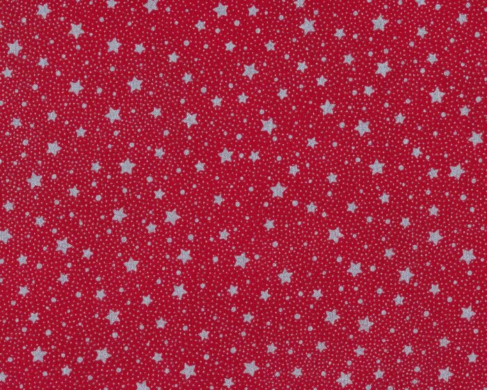 55 cm Reststück Metallic-Patchworkstoff HOLIDAY FLOURISH, Sterne, rot-silber, Robert Kaufman