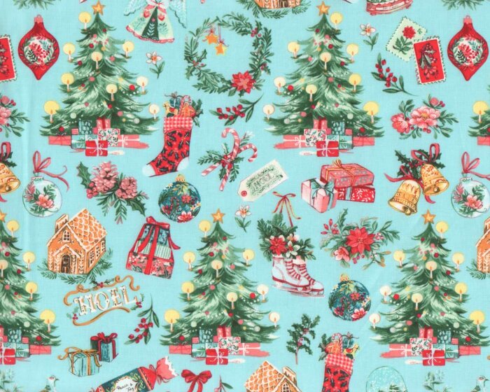 Patchworkstoff NOEL, Weihnachtsbaum, himmelblau, Windham Fabrics