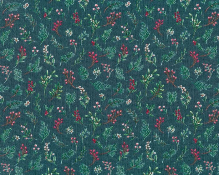 Patchworkstoff NOEL, Zweige und Beeren, petrolgrün, Windham Fabrics