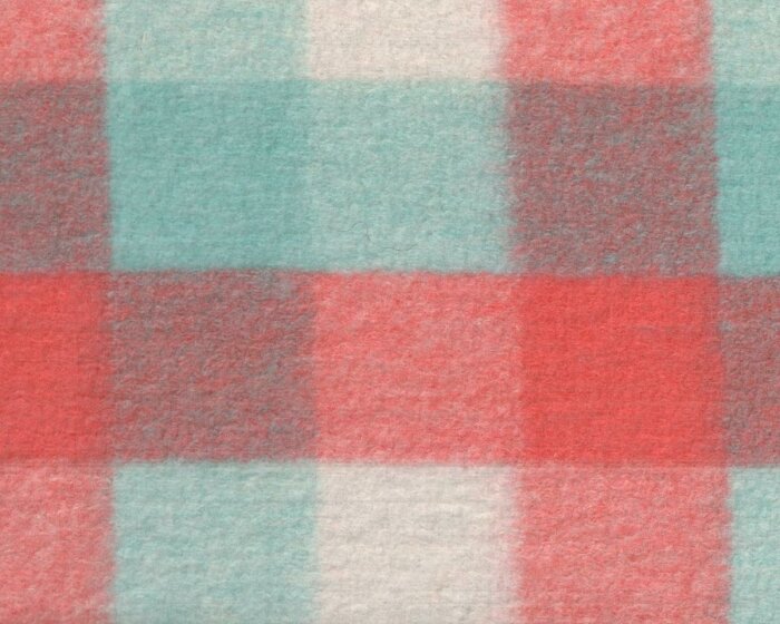 Strickwalk mit Wolle STACY, Karomuster, mint-lachsrot, Hilco