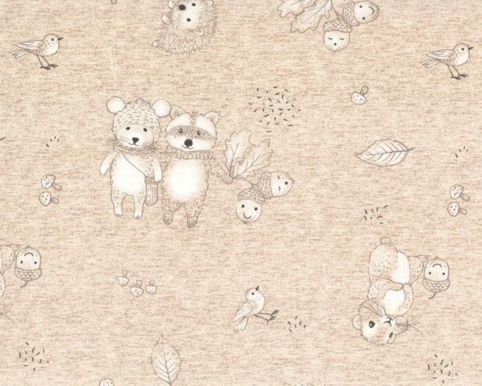 Baumwolljersey MELANGE POESIE, Hörnchen & Fuchs, hellbeige, Hilco