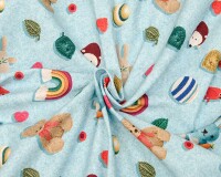 Sweatstoff FOLK + DOT, Kuscheltiere, himmelblau, Hilco