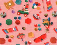 Sweatstoff FOLK + TOYS, Spielzeug, rosa, Hilco
