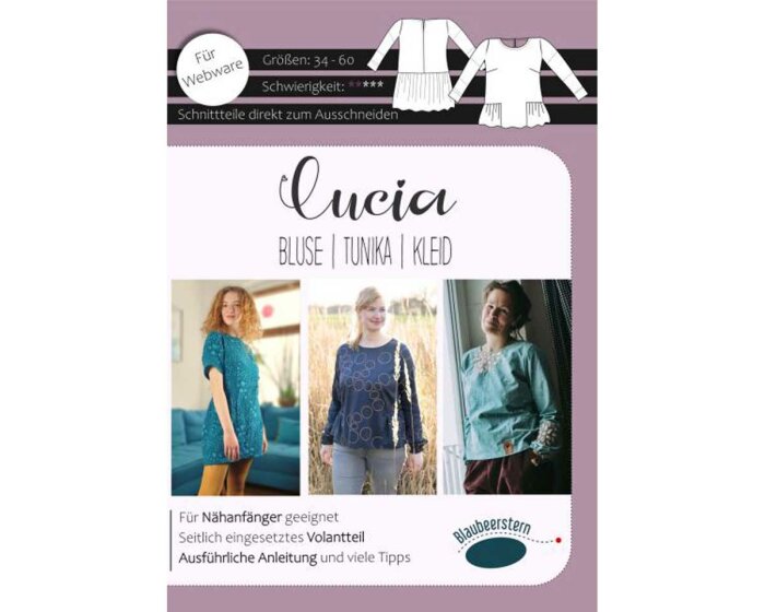 Damen-Schnittmuster Bluse, Tunika und Kleid LUCIA, Blaubeerstern
