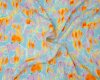 Viskosekreppstoff TILANI, Batik-Flecken, hellblau-orange, Hilco