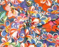 Baumwollstretch FRIDOLIN, Comic-Blüten, dunkelblau,...