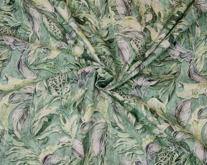 Baumwoll-Popeline mit Stretch HENNING, Blätter, grün, Hilco