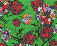 Viskosestoff JANETTE, Comic-Blumen, grün, Hilco