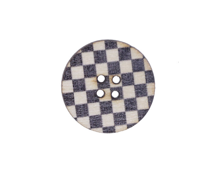 Holzknopf mit Schachbrettmuster, schwarz-weiß 14 mm