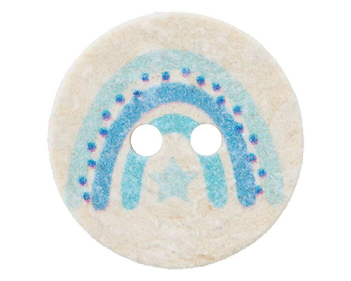 Kinderknopf REGENBOGEN, 2-Loch, recycelt, blau, Union Knopf