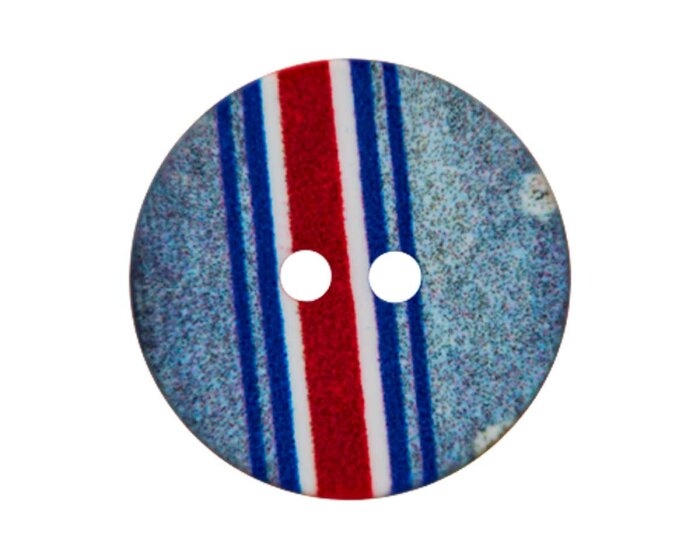 Kunststoffknopf VINTAGE-MARITIM, Segelboote und Streifen, Union Knopf rot-blau