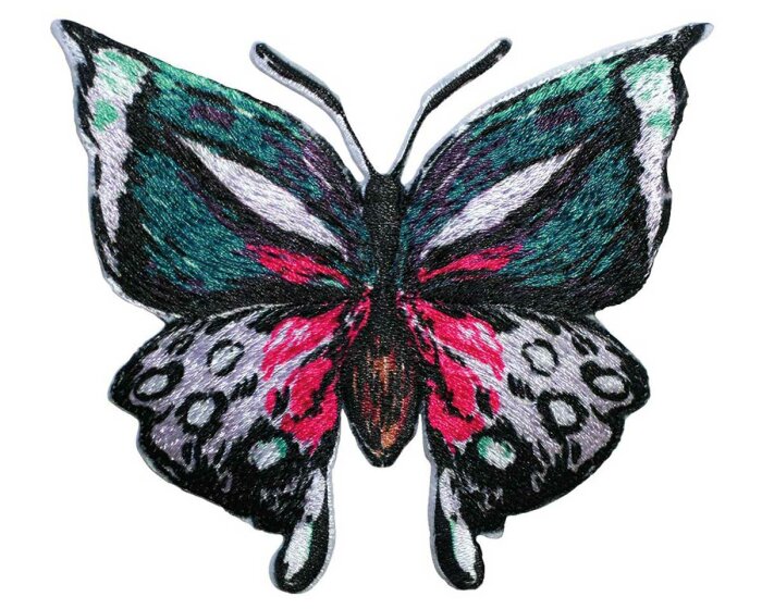 Bestickte Applikation SCHMETTERLING, Schwalbenschwanz, petrol-pink, Prym