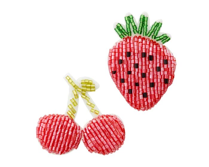 Zierteil FRÜCHTE aus Stäbchen-Perlen, Kirschen und Erdbeere, Union Knopf
