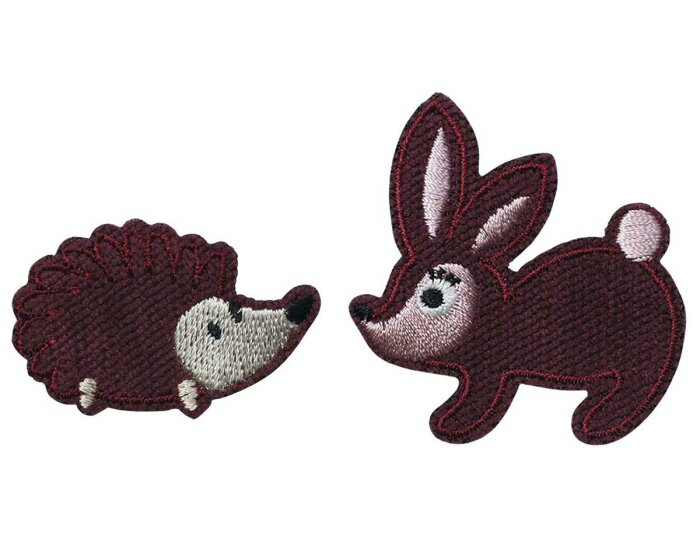 Bestickte Applikation IGEL & HASE, weinrot, Prym