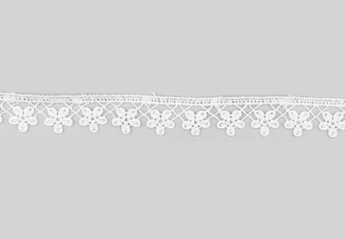 Klöppelspitze FLORAS mit Bogenkanten, weiß