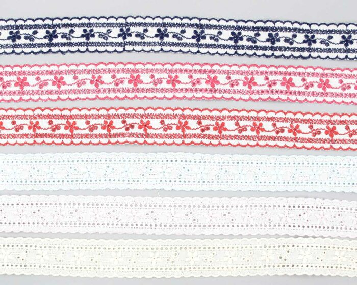 Baumwollspitze FLORETO mit Blüten-Muster blau