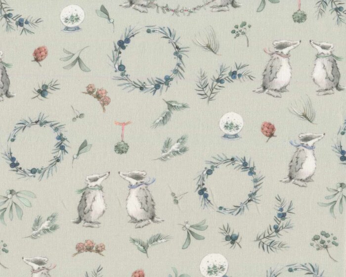 Baumwollstoff WINTERGRÜN UND DACHSE, Acufactum