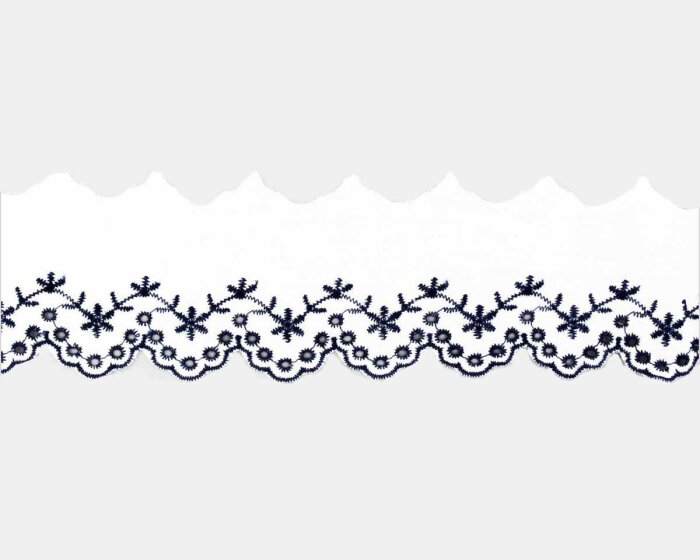 Baumwollbordüre PEKTENA mit Lochstickerei und Bogenkante, blau