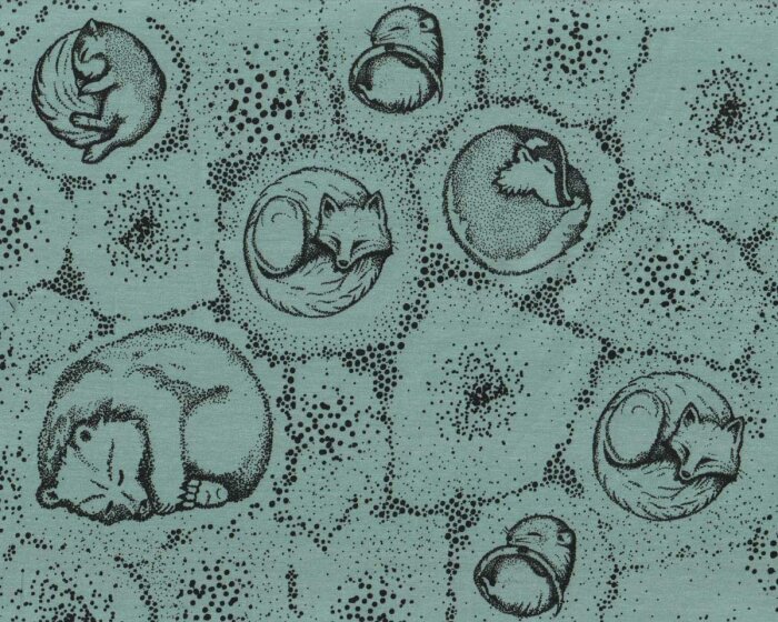 Baumwolljersey DORMIDO, Fuchs und Bär, blaugrau, Bienvenido Colorido