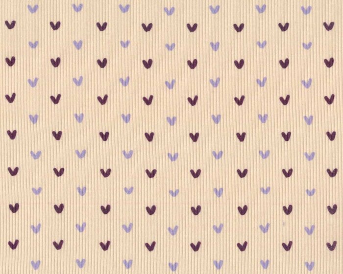 Rippen-Baumwolljersey KNITTY, Herzen, lavendel-aubergine, Käselotti