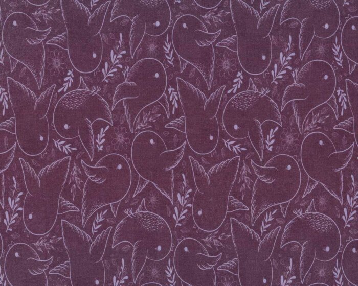 Modalsweatstoff PHIL, Vögel, aubergine