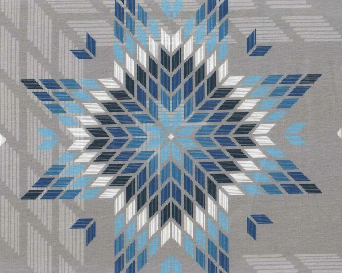 Baumwolljersey COZY EMBROIDERIES, Sterne und Streifen, grau, Lycklig Design