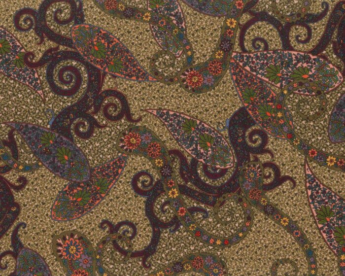 Viskosekreppstoff CANDELA, Paisley, olive, Hilco