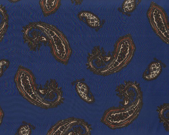 Italienischer Viskosestoff AURORA, satiniert, Paisley, blau