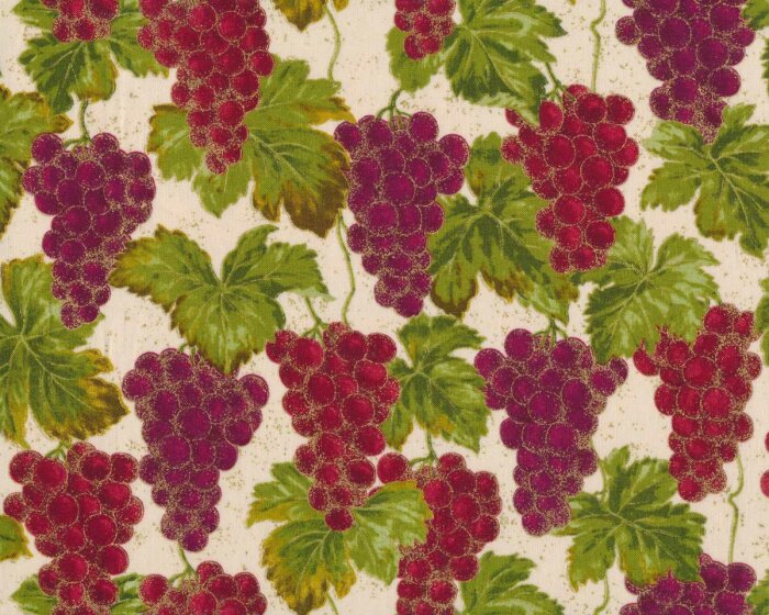 Metallic-Patchworkstoff NATURES HARVEST, Traubenrebe, rot-grün-gold, Robert Kaufmann