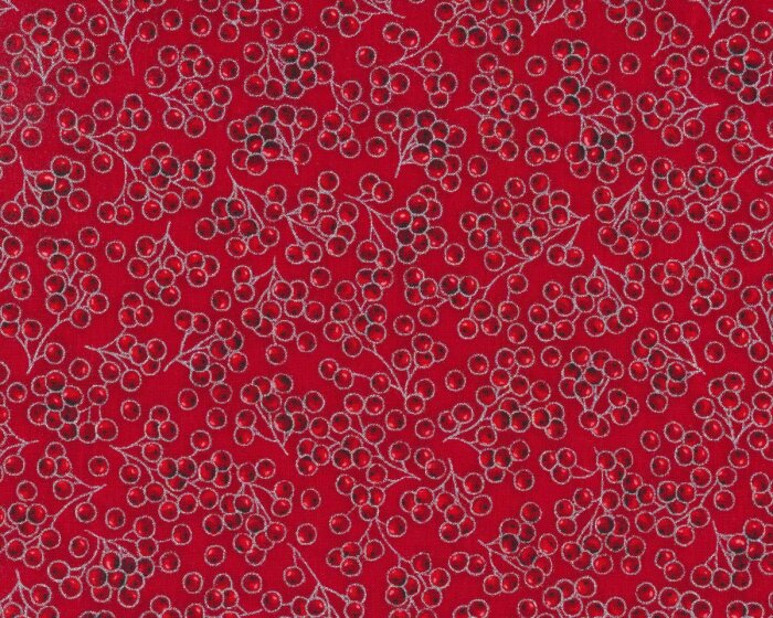 Metallic-Patchworkstoff HOLIDAY FLOURISH, Beerenzweige, rot-silber, Robert Kaufman