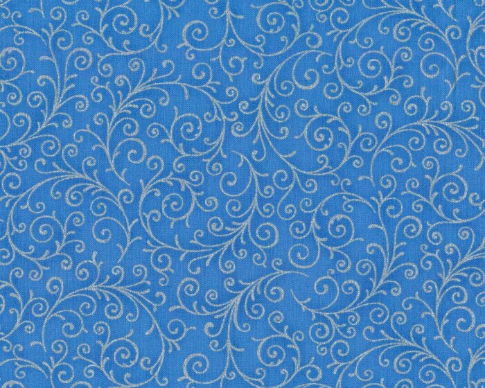 Metallic-Patchworkstoff HOLIDAY FLOURISH, Kringel-Ranken, aquablau-silber, Robert Kaufman