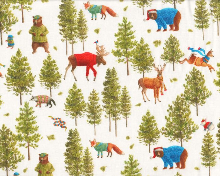 Patchworkstoff SANTAS WOODLAND WALK, Bäume und Tiere, Robert Kaufmann