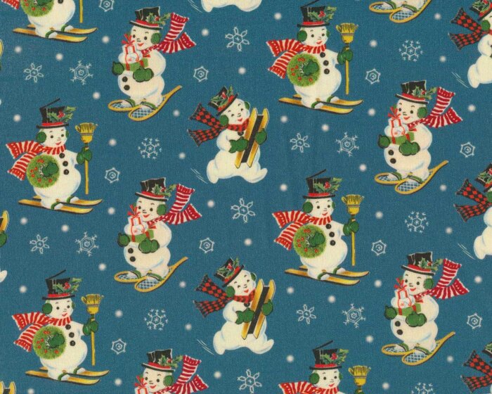 Patchworkstoff VINTAGE CHRISTMAS, Schneemänner, blaugrau, Michael Miller