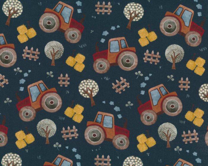 Baumwolljersey FANCY TRACTOR, Traktor, marineblau, Hilco