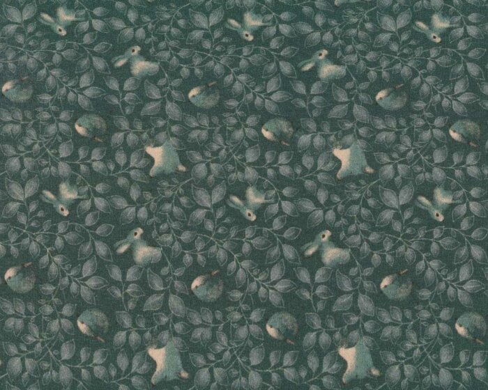 Sweatstoff SWEET LEAVES, Hasen und Blätter, dunkles petrolgrün, Hilco