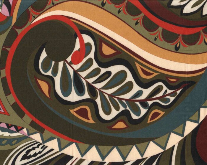 Viskosetwillstoff VICTORIA, Paisley-Blätter, olive, Hilco