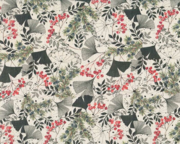 Leinenstoff BEERENZEIT, Hagebutten und Ginkoblätter, Acufactum