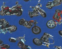 Patchworkstoff ON THE ROAD, große Motorräder, blau, Robert Kaufman