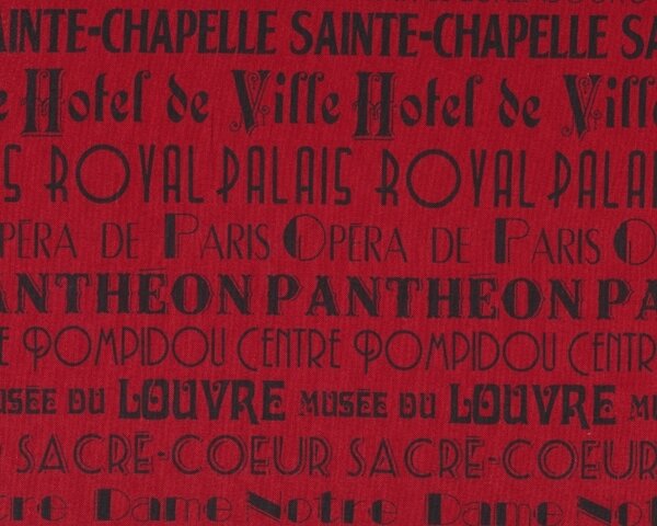 45 cm Reststück Patchworkstoff I DREAM OF PARIS, Schrift, rot-schwarz