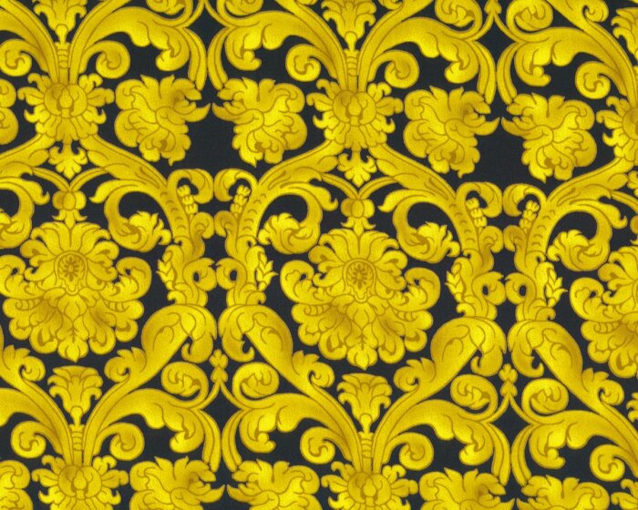 70 cm Reststück Italienischer Designer-Seidensatin ANTAOS, Brokatmuster, gelb-schwarz
