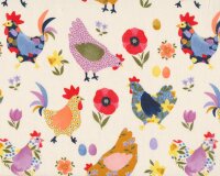 Baumwoll-Popeline EMILIE, Hühner und Blumen, creme, Hilco