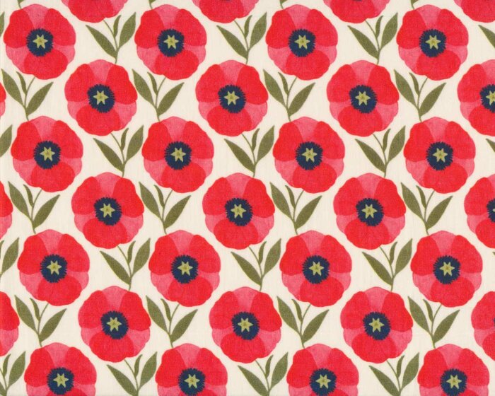 Baumwoll-Popeline EMILIE, Mohnblumen, rot, Hilco