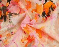 Feinleinen NICOLA, Blumen-Print, rosa-orange, Hilco