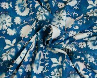 Viskosestoff mit Leinen BEATA, Batik-Blumen, blau, Hilco