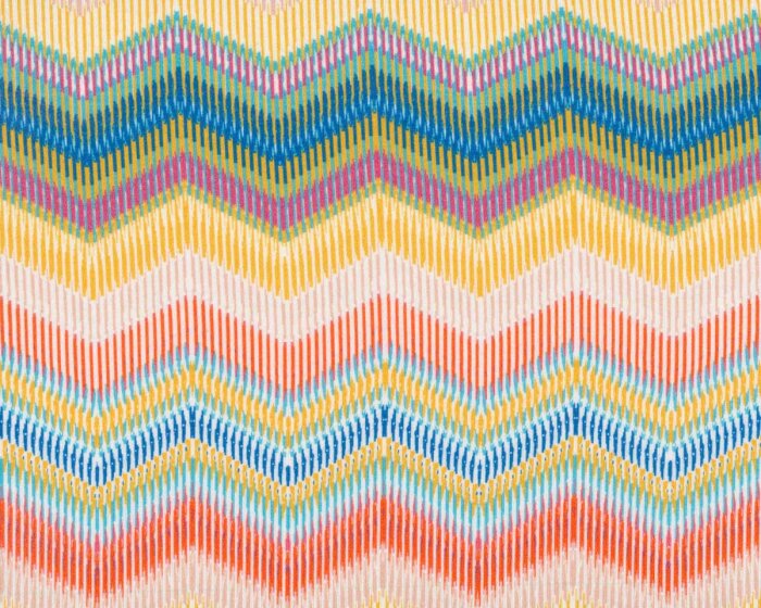 Viskosejersey CORALIE, Zacken, orange-blau, Hilco