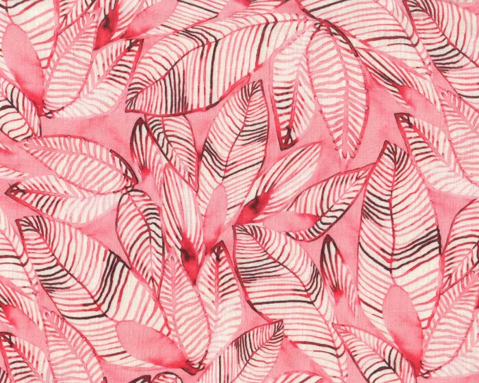Viskosestoff mit Leinen SIMONE, Blätter, fuchsia, Hilco